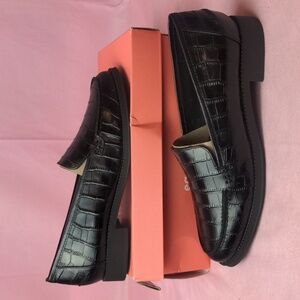 Easy Spirit Black Croc-Embossed Loafers